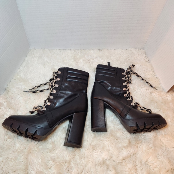 Zara Leather Chunky Heal Black Ankle Boots Size 38 - Picture 5 of 13